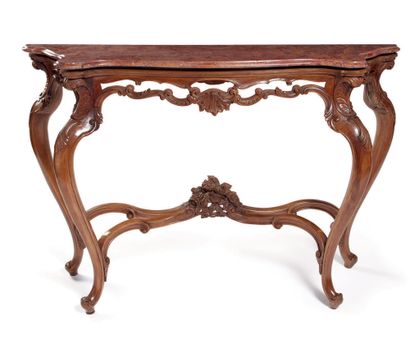 null Console in legno scolpito con piano in marmo rosso, stile del XVIII secolo
Carved...