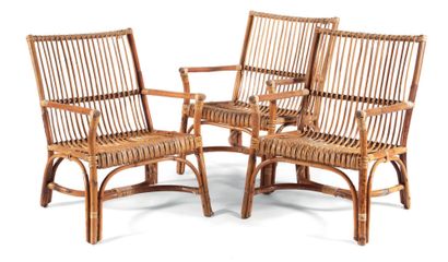 null Insieme di sei poltrone in vimini, verso 1950/1960
Set of six wicker chairs,...