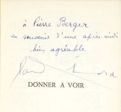 Paul Eluard. Donner à voir. Paris, Gallimard, 1939.
In-12: broché.
Édition originale.
Un...