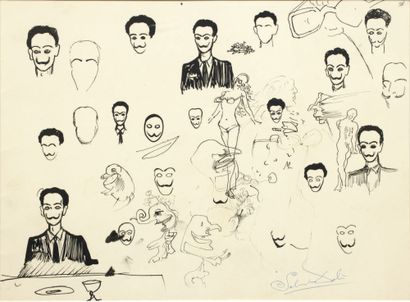 Salvador DALI. Autoportraits et dessins divers. Sans date [vers 1958-1960].
Encre...