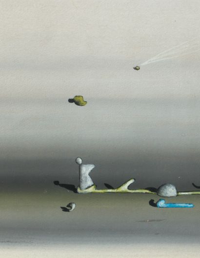 Yves TANGUY. Sans titre. Chemilieu, 1939.
Gouache sur papier (9,9 x 22,5 cm), signée,...