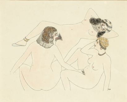 TOYEN. Erotic composition. 1930.
Original ink and watercolour drawing on paper, monogrammed...