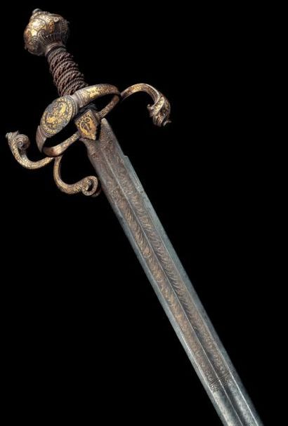 null Belle épée de parement damasquinée or, dans le goût maniériste italien et peut-être...