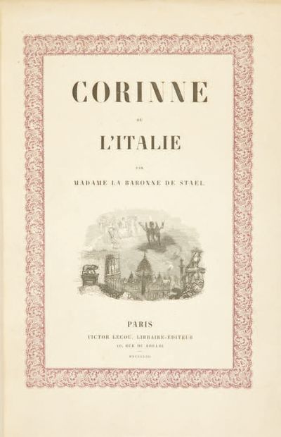 STAËL (Mme de). Corinne ou l'Italie.
Paris, Victor Lecou, 1853.
Grand in-8, demi-maroquin...