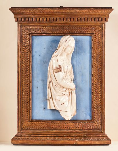 Virgin in white glazed terracotta, in high...