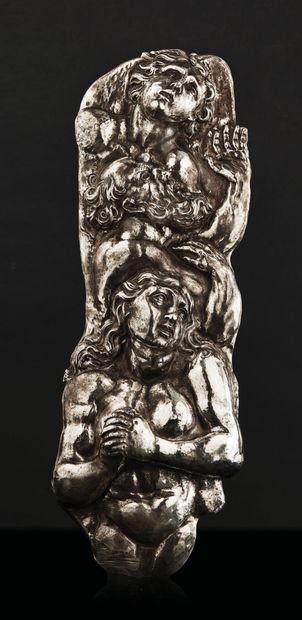 null Large silver plate embossed and chased in high relief representing three Souls...