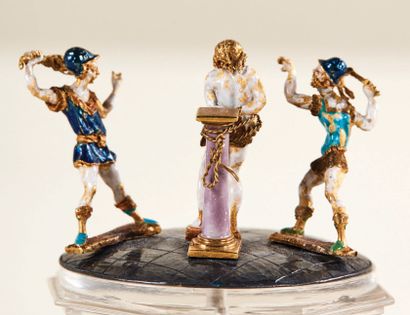 null Rare group of the Flagellation in gold enamel, white, blue, turquoise, pink...