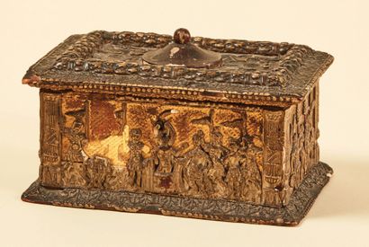 Wooden case with a pastiglia decoration on...
