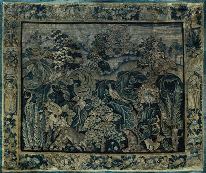 null Tapestry in wool and silk, known as "aux aristoloches", decorated with birds...