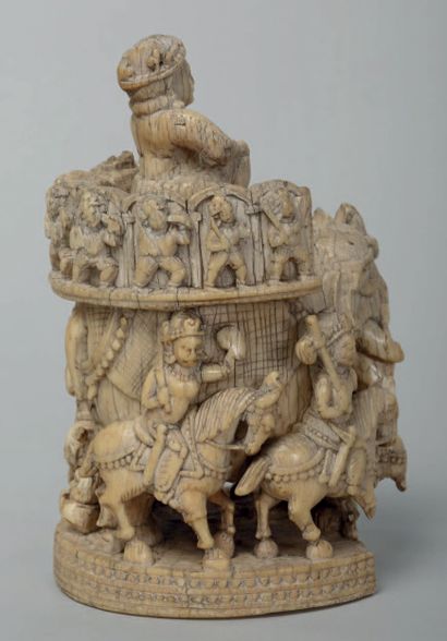 null Chess pawn "with elephant" in marine ivory carved in the round and monochrome...