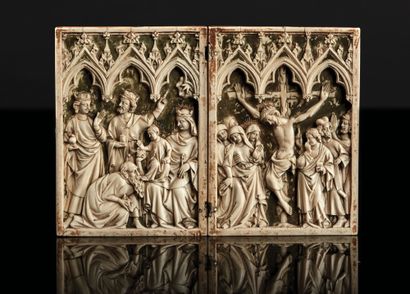 null Diptych in ivory carved in high relief representing the Adoration of the Magi...