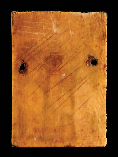 null Right leaf of a deeply carved diptych representing the Crucifixion accompanied...