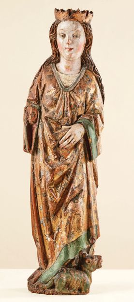 Holy crowned woman (Marguerite?) in polychrome...