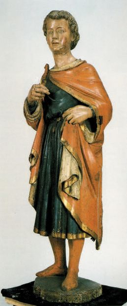 null Important Ansan saint of Siena in poplar carved with some traces of old polychromy,...