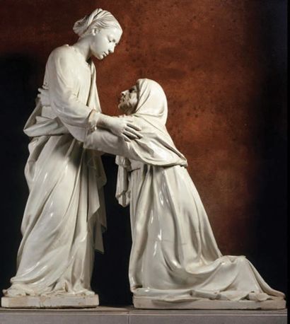 null Vierge en terre cuite émaillée blanc, en haut relief, fragment d'une Visitation.
Florence,...