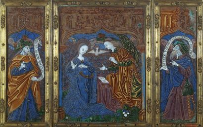 null Flaps of a triptych in polychrome painted enamel with remains of gold highlights...