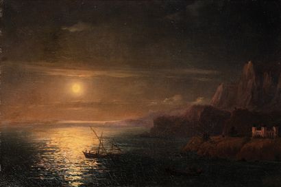IVAN KONSTANTINOVICH AIVAZOVSKY (1817-1900), ÉCOLE DE Paysage marin au crépuscule...