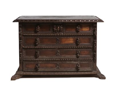  Chest of drawers called "A BAMBOCCI" in moulded and carved walnut and burr walnut....