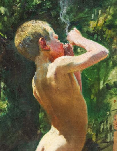 Achille Granchi-Taylor (1857-1921) L'enfant à la cigarette, 1887
Huile sur toile.
Signée...