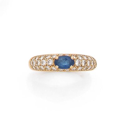 BOUCHERON 18K (750) yellow gold ring, the ring partially paved with brilliant-cut...