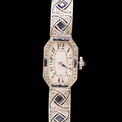 null Lady's watch in 18K (750) white gold, set with roses and blue stones, partially...