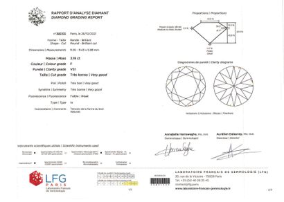 null Diamond on paper of brilliant cut weighing 3.19 carats accompanied by its report...