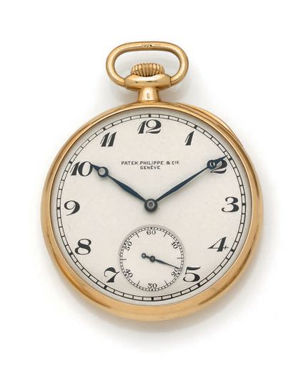 PATEK PHILIPPE - VERS 1920 
N° 293571
Montre de poche en or jaune 18k (750), cadran...