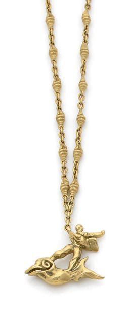 SALVATORE DALI. 
Long collier en or jaune 18k (750), détachable en bracelet, retenant,...