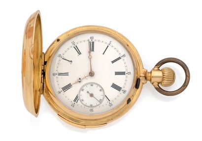 GENEVE VERS 1900 
No. 111423
18k (750) yellow gold pocket watch, white enamel dial,...
