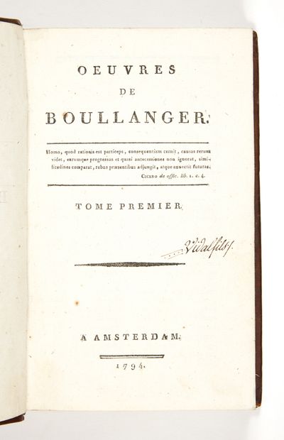 BOULANGER & HOLBACH Oeuvres. Amsterdam, 1794. 6 volumes in-8 (200 x 121 mm) de 2...