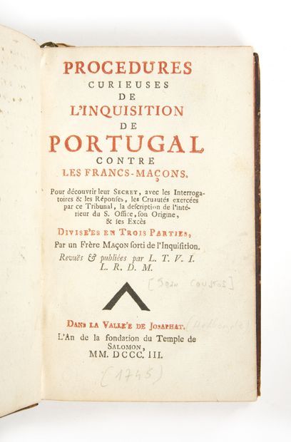 [COUSTOS, John] Procédures curieuses de l'inquisition de Portugal contre les Francs-Maçons....