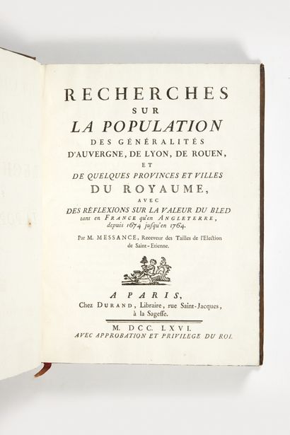 MESSANCE, Louis Recherches sur la population des généralités d'Auvergne, de Lyon,...