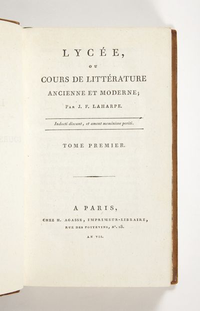 LA HARPE, Jean-François de Lycée, ou Cours de littérature ancienne et moderne. Paris,...