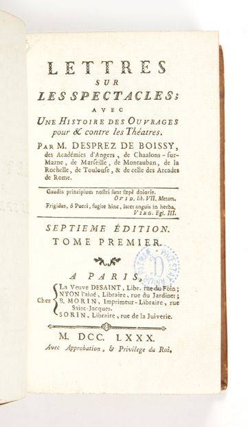 DESPREZ DE BOISSY, Charles Lettres sur les spectacles ; avec une histoire des ouvrages...
