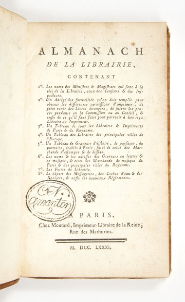  ALMANACH. Almanach de la librairie contenant : 1. Les noms des ministres & magistrats....