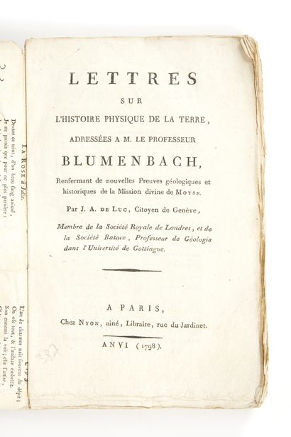 DELUC, Jean André Physical and moral letters on the history of the earth and man....