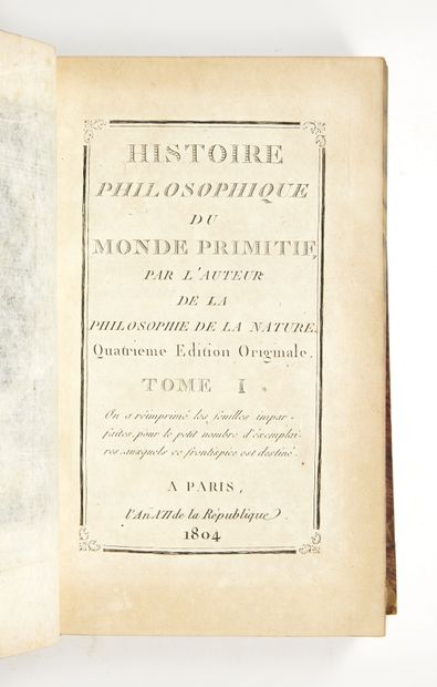 [DELISLE de SALES, Jean-Baptiste-Claude] Philosophical history of the primitive world,...