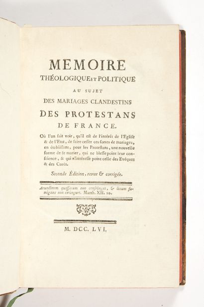 null [PROTESTANTISM] Collection of 3 works. 1756. 3 works in 1 volume in-8 (196 x...