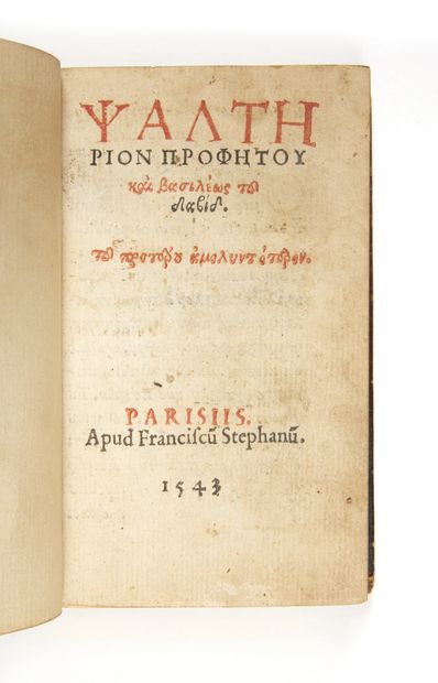  PSAUMES. Psalterium, cum aliis hymnis Biblicis Davidis. [En grec.] Paris, Franciscus...