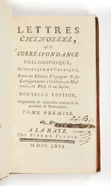 ARGENS, Jean-Baptiste de Boyer, marquis d' Lettres chinoises, ou correspondance philosophique,...
