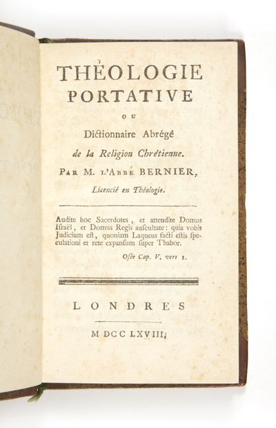 [HOLBACH, Paul-Henri Thiry, baron] Théologie portative ou Dictionnaire abrégé de...