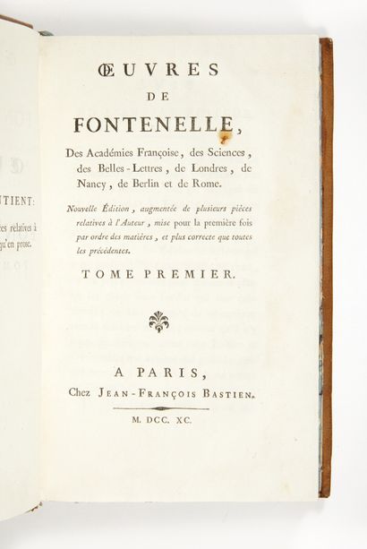 FONTENELLE, Bernard Le Bovier de Oeuvres. Nouvelle édition, augmentée de plusieurs...