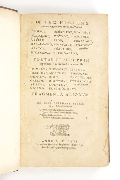 Estienne, Henri Anthologia [Graece]. Florilegium diversorum epigramamtum veterum....