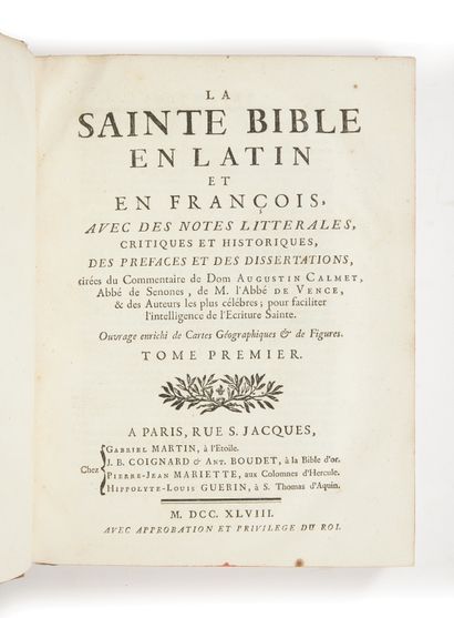  [BIBLE]. La Sainte Bible en latin et en françois, avec des notes littérales, critiques...