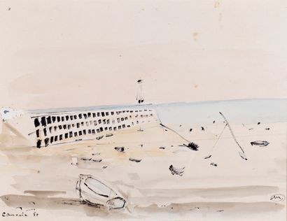 SAINT-MAUR (1906-1979) Beach, cancale, 1955 Watercolor and gouache. Signed with the...