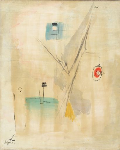 SAINT-MAUR (1906-1979) Composition bleue Huile sur toile. Signé en bas àgauche. H_61...