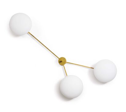 ANGELO LELII (1915-1987) Ceiling light model "Tre Lune" Brass and opaline glass Edition...