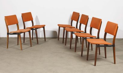 EUGENIO GERLI (Né en 1923) Suite de 6 chaises modèle « S82 »
Bois, métal et tissu
Édition...