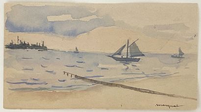 Albert Marquet (1875-1947) Bord de mer
Aquarelle sur papier.
Signée en bas à droite.
Watercolor...