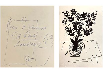 Marc CHAGALL (1887-1985) Gravure originale en noir.
Pour la couverture du menu en...